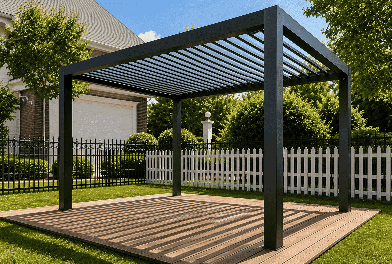 Pergola aluminiowa modeLUX z otwartym dachem lamelowym